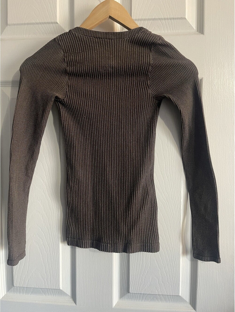 Free People Intimately Seamless Brown Scoop Long Sleeve Top L/XL Stretch Ribbed - Picture 5 of 8
